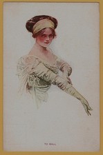 Antique To Ball Lady Portrait Edwardian Fashion Long Gloves Romance Postcard picture