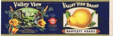 Valley View Bartlett Pears Can Label Selma Canning CA Schmidt Litho Yosemite picture
