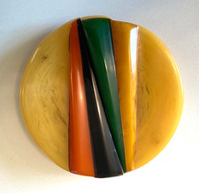 Vtg 1930s Art Deco Laminated Bakelite Philadelphia Belt Buckle - 2pc / 3
