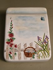 Vintage MWW Market Ceramic Spoon Rest Counter Organizer Hollyhock Iris Garden... picture