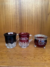 Vintage Ruby Flash Souvenir Glass Mugs Gypsy Kettle Danville Illinois Lot 3 picture