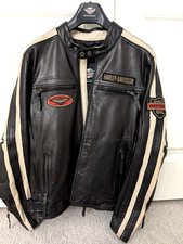 Harley-Davidson Men’s Brown & Black Leather Motorcycle Riding Jacket w/ Patches picture