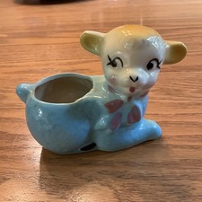 CUTE VTG MCM Retro 50's Easter Spring Collector's Ceramic Big-eyed Lamb Planter picture