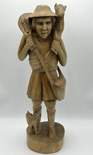 Hand Carved Folk Art Wood Sculpture  Statue of a Herder with Sheep Very Detailed picture