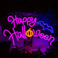 Happy Halloween Neon Sign Wall Decor LED Lights Spooky Party Hallows’ Eve Decor picture