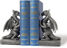 7 Inch Metallic Silver Dragon Decorative Bookends Pair picture