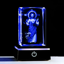 3D Crystal Guardian Angel Cross Jesus Figurine Light Base Laser Engraved picture