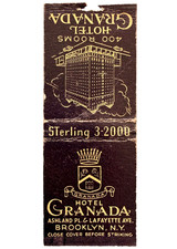 1940s Hotel Granada Brooklyn NY Matchbook Cover Art Deco Building Vintage picture