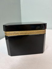 Antique 19th Century VTG Black Opaline Glass Trinket Box Trim picture