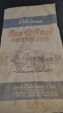 VINTAGE 100 POUND RED ROSE POULTRY FEED SACK Eshelman & Sons PA Farmhouse picture