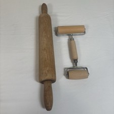 Vintage Wooden Rolling Pins Lot of 2 Vintage Baking Tools Pastry Rollers Cottage picture