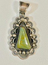VTG Albert Cleveland Navajo Large Sterling Silver Turquoise Pendant picture
