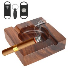 Premium Extra Large Wooden Cigar Ash Tray with 3 Cigar Cutter set, Cigarette picture