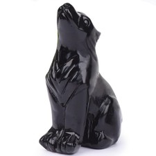 Black Obsidian Wolf Statue Crystal Healing Home Office Decor Gift picture