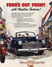 1946 Ford Automobile Print Ad Out Front Parade Police Escort Headline Features picture