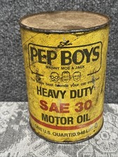 Vintage PEP BOYS Full 1qt Oil Can Heavy Duty 30 Manny Moe Jack picture
