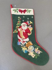 Vintage Wool Needlepoint Christmas Stocking Santa Toys Handmade picture