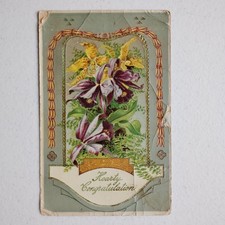 1914 Hearty Congratulation Orchids Floral Antique Postcard Posted from Montana picture