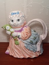 Vintage Lefton Cat Teapot #7894 Peach Dress Flowers Sri Lanka 8.5