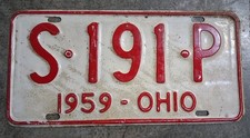 Vintage 1959 Ohio License Plate S 191 P picture