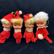 Vintage Japan Red Felt Elf Christmas knee hugger Ornaments Lot of 4 picture