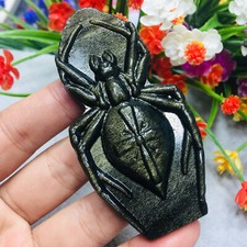 Natural Gold Obsidian Spider Quartz Skull Crystal Specimen Reiki Healing 1PC picture