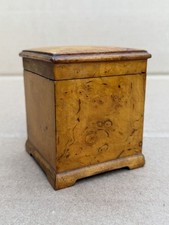 Antique Burlwood Tea Caddy with Wooden Knuckle Hinge and Fitted Inner Lid picture