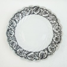 Vtg Haviland Limoges France Scallop Edge Trinket Dish Plate Black Floral 4.75” picture