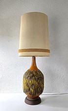 Vintage MCM Brutalist Ceramic Pottery Table Lamp Original Shade 47.5