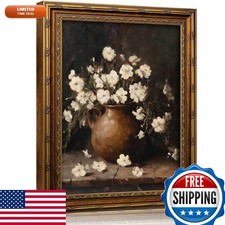 xikafou 3D Textured Canvas Wall Art Vintage Carved Gold Frame Brown Pitcher picture