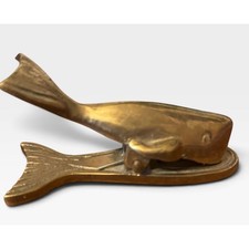 Vtg MCM Brass Whale Paper Receipt Clip Holder Desk Paper Weight Patina picture