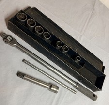 Vintage Craftsman BE 1/2” Drive Socket Set Breaker Bar Ext Metal Case USA 21/32” picture