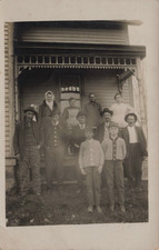 GROUP OF PEOPLE ON HOUSE PORCH MEN WOMEN CHILDREN REAL PHOTO POSTCARD 1910s RPPC picture