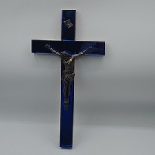 Art Deco 1930's Cobalt Blue Mirror Crucifix 8'' picture