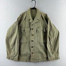 Vintage 40s HBT Jacket Mens 36 (Fits Medum 22.5x28) Gas Flap WWII OD Green Twill picture