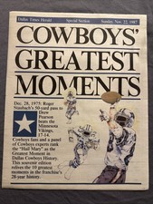 Dallas Cowboys Greatest Moments Dallas Times Herald, Nov 22, 1987, Staubach MINT picture