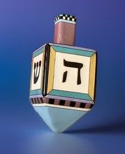 Large Hand Painted Ceramic Hanukkah Dreidel Folk Art Judaica Decor picture