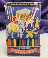 Vintage Eagle Pencil Co 798 Easel-Set 12 Wood Crayons Clowns Circus Original Box picture