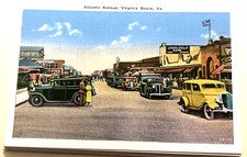 Postcard Early 1930's Cars Atlantic Ave Virginia Beach Colorful Nice picture