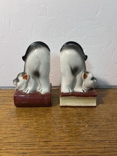 Vintage Ceramic Cat Bookends Made In Japan Mid Century Arched Back Stretching 5