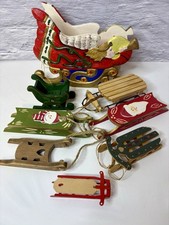 Vtg Wood Christmas Sleighs lot some handmade Handpainted ornaments & decor picture