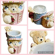 Figi Graphics Teddy Bear Votive Candle Holder Hat Box 1997 NOS Vintage Cute picture