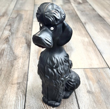 Vintage 1950s Cast Iron MCM Black Poodle Dog Coin Bank Doorstop picture