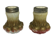 EAPG Goofus Milk Glass Salt And Pepper Shaker Set Antique RARE picture