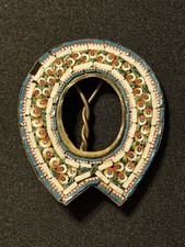 Antique Italian Micro Mosaic Horseshoe Miniature Picture Frame Floral Brass picture