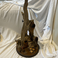 Wood simpich cottage Figurine w/ Mushrooms, 3D Effect, Brown/Tan picture