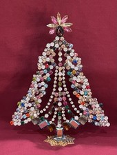 Large Czech Handcrafted Rhinestone Christmas Tree Vintage Signed Bijoux M.G. picture