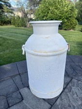 Vintage 1930s H.P. Hood & Sons Milk Can Heavy 26.2 lb White Planter 23.5” Tall picture