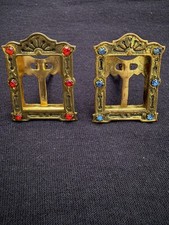 Pair Antique Micro Mini Art Deco Jeweled Brass Picture Frame Antique Vintage picture