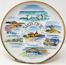 Vintage 1950s Santa Cruz California Surfing Plate Surfboard Boardwalk Gold Rim picture